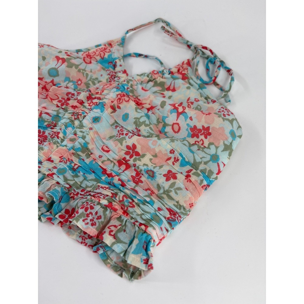 American Eagle Floral Halter Womens Small Blue Babydoll Smocked Y2K - Picture 2 of 5
